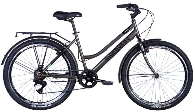 Велосипед 26 Discovery PRESTIGE WOMAN Vbr рама-17" серый с багажником задний St с крылом St 2024