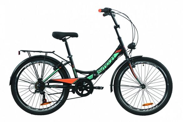 Велосипед 24" Formula SMART 7 с багажником зад St, с крылом St, с фонарём, 2020, черно-оранжевый с бирюзовым (м)