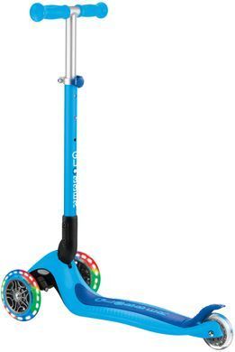 Самокат Globber PRIMO FOLDABLE LIGHTS, голубой, колеса с подсветкой, 50кг, 3+