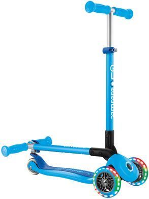 Самокат Globber PRIMO FOLDABLE LIGHTS, голубой, колеса с подсветкой, 50кг, 3+