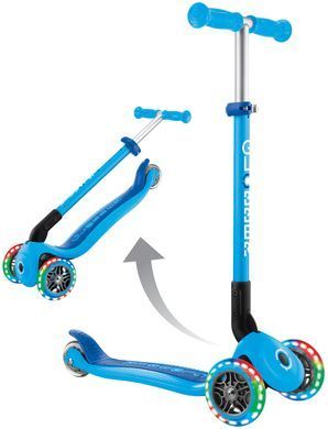 Самокат Globber PRIMO FOLDABLE LIGHTS, голубой, колеса с подсветкой, 50кг, 3+
