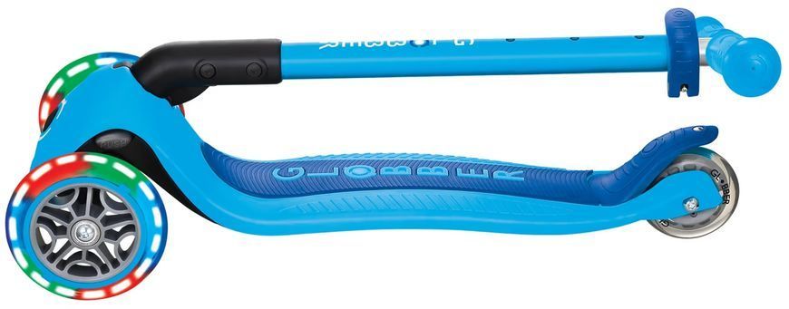 Самокат Globber PRIMO FOLDABLE LIGHTS, голубой, колеса с подсветкой, 50кг, 3+
