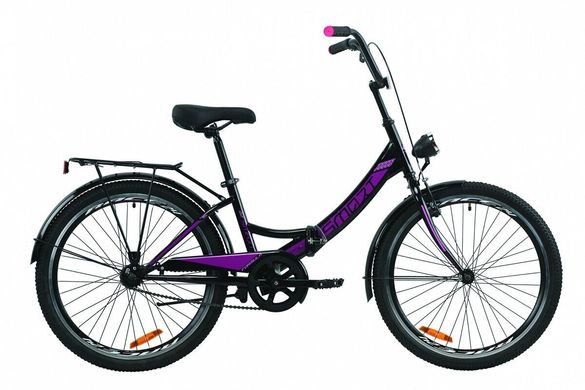 Велосипед 24" Formula SMART с багажником зад St, с крылом St, с фонарём, 2020, черно-фиолетовый