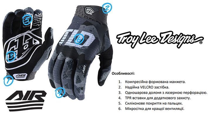 Велоперчатки TLD AIR GLOVE [BRUSHED CAMO BLACK / GRAY] 2X
