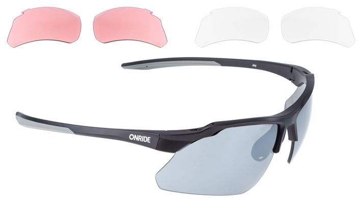Очки Onride Joy матово-черные с линзами дымчатые Mirror (17%); HD pink (37%); прозрачные (100%)