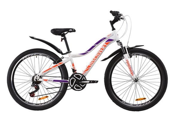 Велосипед ST 26" Discovery KELLY AM Vbr с крылом Pl , 2020, бело-фиолетовый с оранжевым