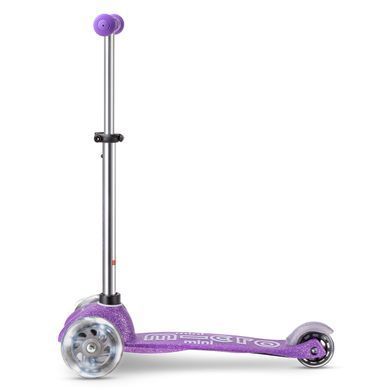 Самокат Micro "Mini Deluxe Fairy Glitter LED" - ПУРПУРНИЙ (до 50 kg, 3-х колісний, світло)
