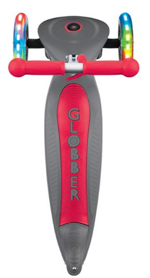 Самокат Globber PRIMO FOLDABLE LIGHTS, серо-красный, колеса с подсветкой, 50кг, 3+