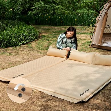 Самонадувающийся коврик двухместный с подушкой Naturehike CNK2300DZ014, 60 мм, бежевый