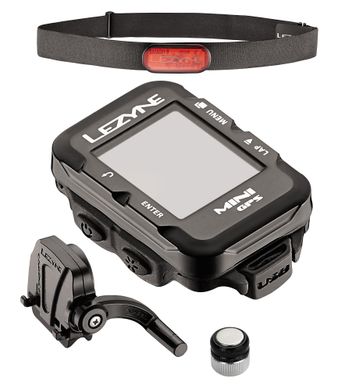 GPS Компьютер Lezyne MINI GPS HRSC LOADED Чорний MINI GPS UNIT, HEART RATE MONITOR, SPEED AND CADENCE SENSOR, FORWARD MOUNT, USB CHARGER CABLE INCLUDED. INCLUDES MOUNT FOR HANDLE BARS/STEM AND 2 SMALL ORINGS, 2 LARGE ORINGS