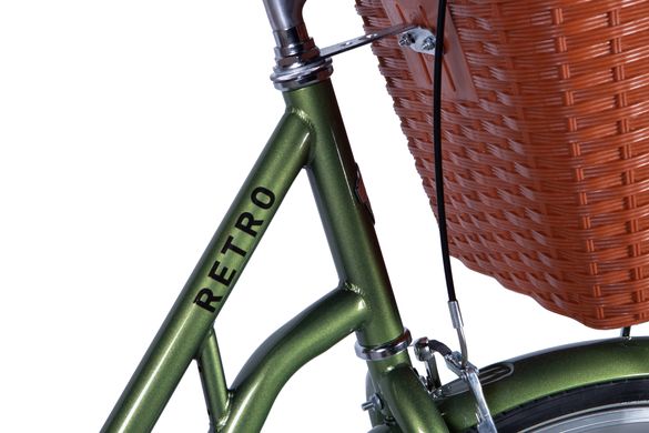 Велосипед 28 Dorozhnik RETRO Velosteel рама-19" темно-зеленый с багажником задн. St с корзиной Pl с крылом St 2024
