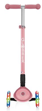 Самокат Globber PRIMO FOLDABLE PLUS LIGHTS, пастельно-рожевий, колеса з підсв, 50кг, 3+