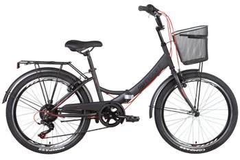 Велосипед ST 24" Formula SMART Vbr трещотка с багажником зад St, с крылом St, с корзиной St 2022 (темно-серый с красным)