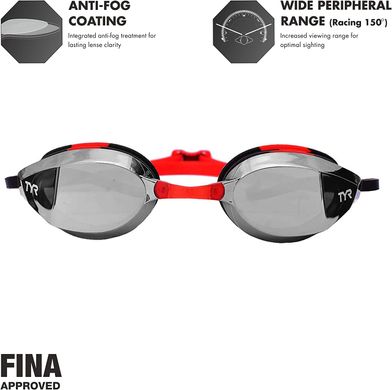 Окуляри для плавання TYR Edge-X Racing Mirrored, Silver / Red