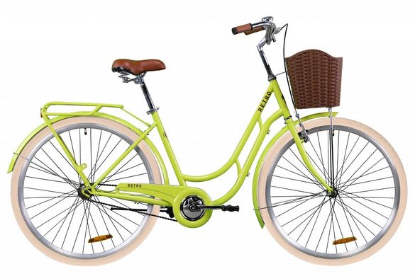 Велосипед 28" Dorozhnik RETRO с багажником зад St, с крылом St, с корзиной Pl, 2020, салатный