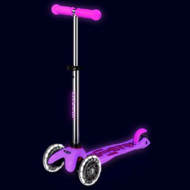 Самокат Micro Mini Deluxe Glow LED &ndash; МОРОЗНЫЙ РОЗОВЫЙ (до 50 kg, 3-х колесный, свет)