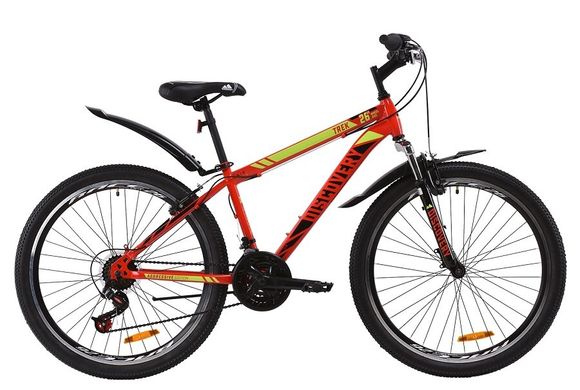 Велосипед Discovery 26 TREK AM Vbr рама-15" ST с крылом Pl 2020, красно-черный с салатовым