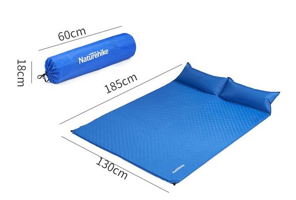 Самонадувний килимок двомісний з подушкою Naturehike NH18Q010-D, 25 мм, синій