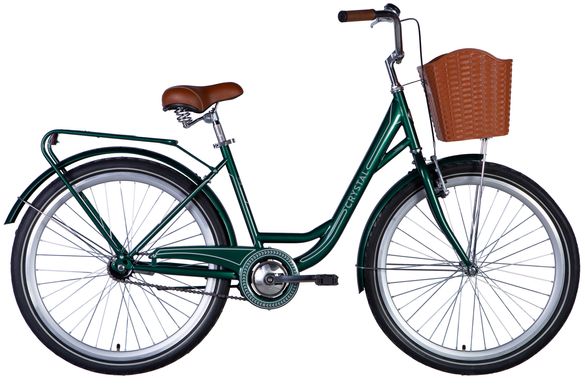 Велосипед 26 Dorozhnik CRYSTAL гальмівна рама-17" темно-зелений з сiрим з багажником задн St з корзиною Pl з крилом Pl 2024