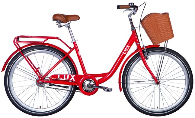 Велосипед ST 26" Dorozhnik LUX Velosteel рама-17" красный с багажником задн. St с корзиной Pl с крылом St 2024