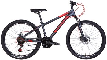 Велосипед 26" Discovery RIDER AM DD 2022 (темно-сріблястий з червоним)