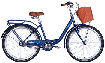 Велосипед 26 Dorozhnik LUX планет рама-17" синій з блакитним (матовий) з багажником задн St з корзиною Pl з крылом St 2024