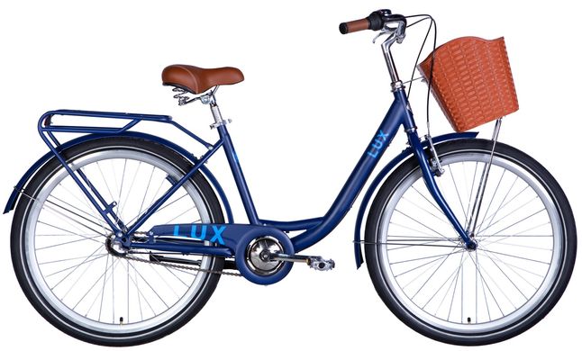 Велосипед 26 Dorozhnik LUX планет рама-17" синий с голубым (матовый) с багажником заднего St с корзиной Pl с крылом St 2024