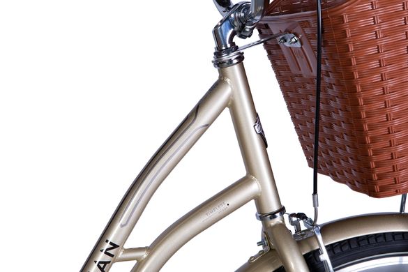 Велосипед 28" Dorozhnik OBSIDIAN тормозная рама-19,5" шампань с багажником задн. St с корзиной Pl с крылом St 2024 полноразмерные грязезащитные крылья, подножка, корзина