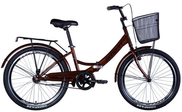 Велосипед ST 24" Formula SMART с багажником задн St с корзиной Pl с крылом St 2024 (коричневый)