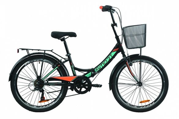 Велосипед 24" Formula SMART 7 с багажником зад St, с крылом St, с корзиной St, 2020, черно-оранжевый с бирюзовым (м)